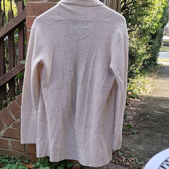 Cynthia Rowley wool cashmere open ribbed cardigan shawl color cream classic sz M - Picture 2 of 11